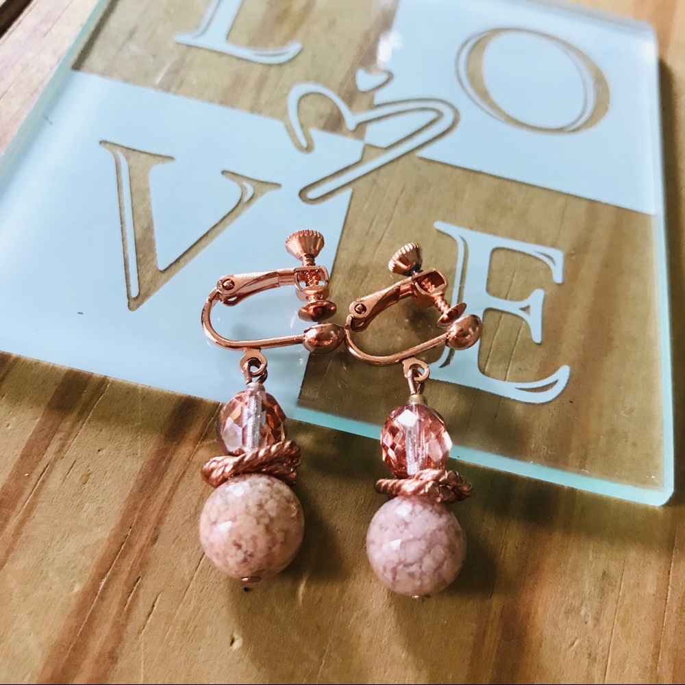 Clip on Twist On Rose Gold Drop Earrings